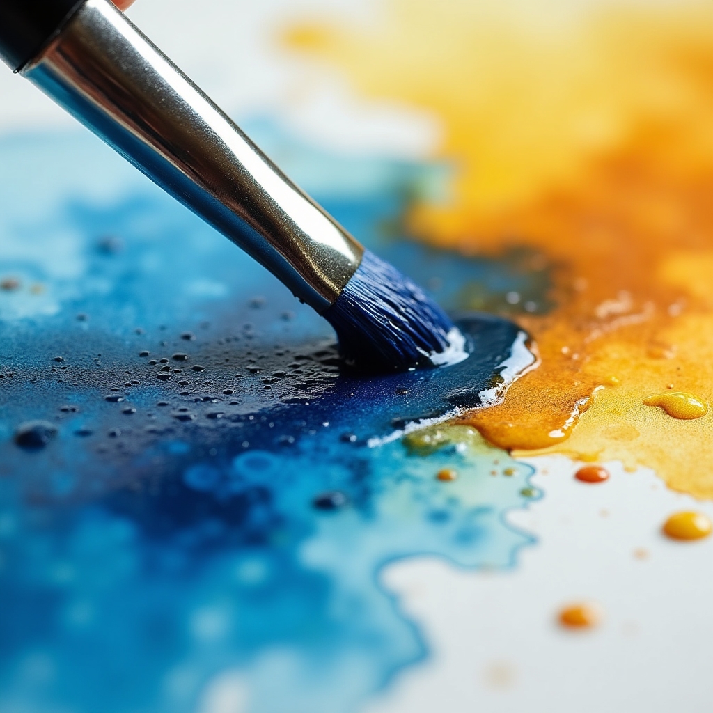 Primo piano di tecnica bagnato su bagnato con colori che si fondono sulla carta